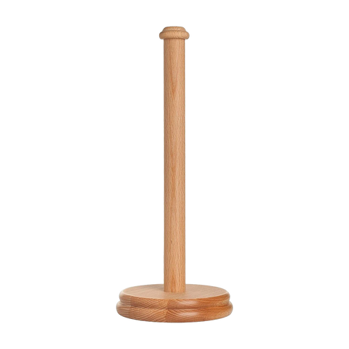 Simple and sturdy beechwood paper towel holder with a round base and vertical spindle, designed as a practical addition to household helpers and home decor collections.
