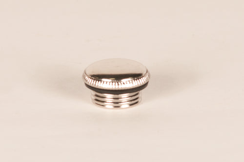 Handcrafted nickel-plated brass filler plug with threaded design, compatible with select deluxe oil lamps, part of Lamps & Lighting and replacement accessories collections.