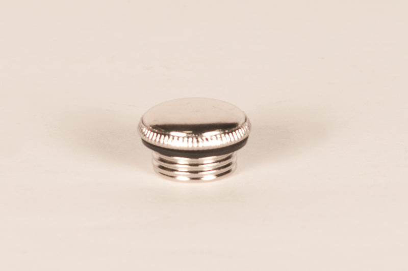Handcrafted nickel-plated brass filler plug with threaded design, compatible with select deluxe oil lamps, part of Lamps & Lighting and replacement accessories collections.