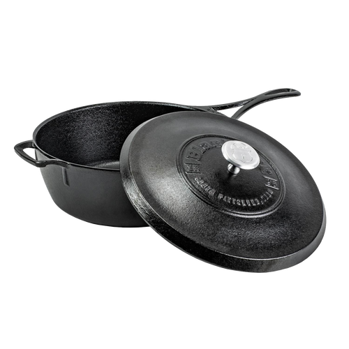 Handcrafted cast iron deep skillet with lid, featuring a lightweight, triple-seasoned surface for durable nonstick use, ideal for Kitchen & Food, Cookware, Cast Iron, USA Made, Best Sellers, and Promo Eligible collections.