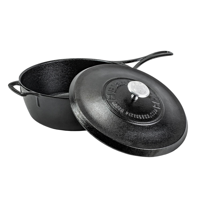 Handcrafted cast iron deep skillet with lid, featuring a lightweight, triple-seasoned surface for durable nonstick use, ideal for Kitchen & Food, Cookware, Cast Iron, USA Made, Best Sellers, and Promo Eligible collections.