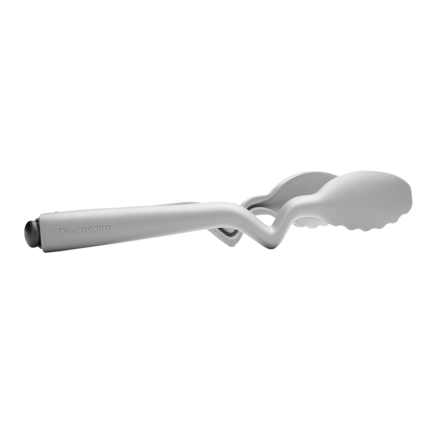 White nylon cooking tongs with a unique bent handle design that keeps the tips elevated to prevent messes, featured for Kitchen & Food, Kitchen Gadgets, Cooking and Baking Helpers, Best Sellers, and Promo Eligible collections.
