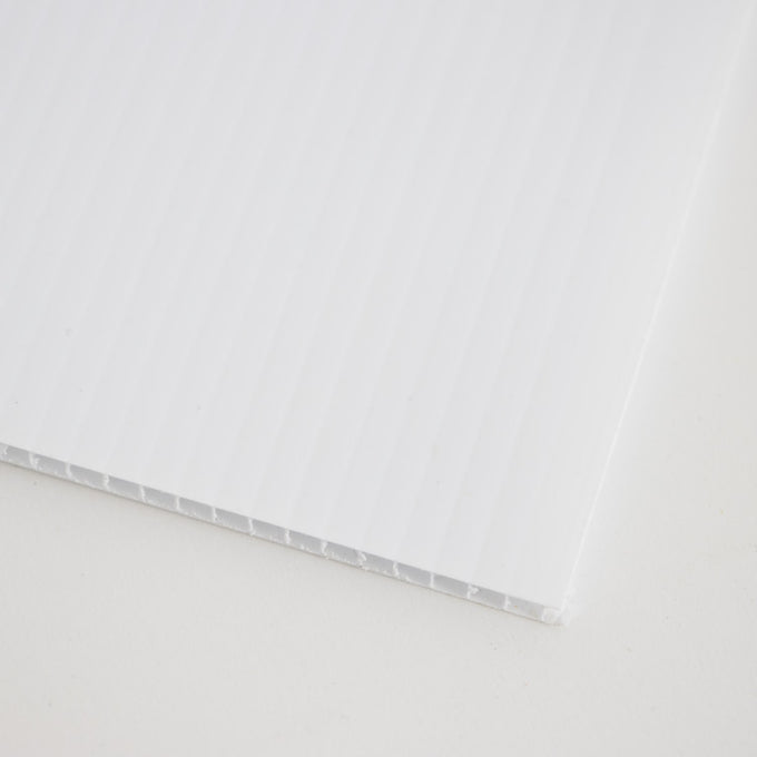 Close-up of a white Coroplast board crafted in the USA, Amish made, designed to slide easily into 5-frame hive screen bases for monitoring mites, featured in beekeeping and farm tool collections.