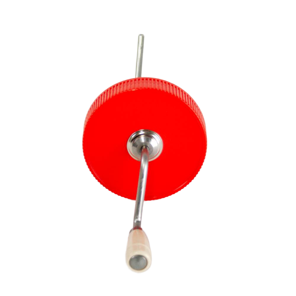 Handcrafted old fashioned peanut butter stirrer featuring a red lid and molded plastic knob with metal crank, made in USA, ideal for Kitchen & Food, Food Prep, Kitchen Gadgets, and Best Sellers collections.