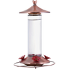 Clear glass hummingbird feeder featuring a brushed copper base with four flower-shaped feeding ports and a matching copper hanger, suitable for Farm, Garden & Tool and Animal Care collections.