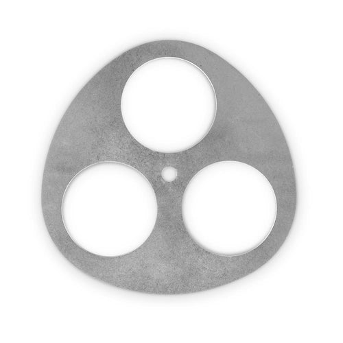 Lightweight stainless steel disc with three large circular cutouts and one small hole in the center, designed as a key component for building branch tripods in Farm, Garden & Tool, Camping, Best Sellers, and Promo Eligible collections.