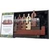 Handcrafted wooden puzzle featuring six interlocking bottle shapes in varied natural tones on a tray, designed as a challenging brainteaser in Toys, Books & Games and Puzzles collections.