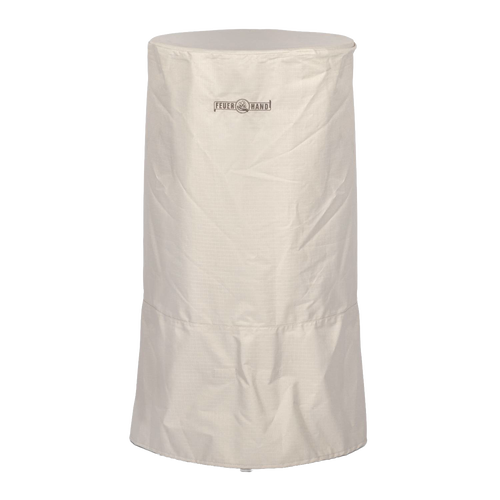 Light beige weather-resistant ripstop fabric cover with full-length zip and adjustable fasteners, designed for protecting outdoor fire barrels, featured in Farm, Garden & Tool, Camping, Best Sellers, and Promo Eligible collections.
