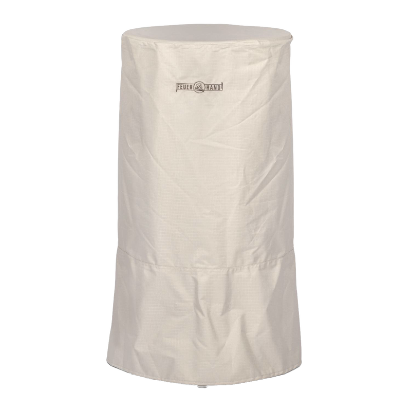 Light beige weather-resistant ripstop fabric cover with full-length zip and adjustable fasteners, designed for protecting outdoor fire barrels, featured in Farm, Garden & Tool, Camping, Best Sellers, and Promo Eligible collections.