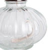 Clear glass oil lamp with an elliptical ribbed design and metal top, ideal for Farm, Garden & Tool and Lamps & Lighting collections, perfect for emergency or everyday use.