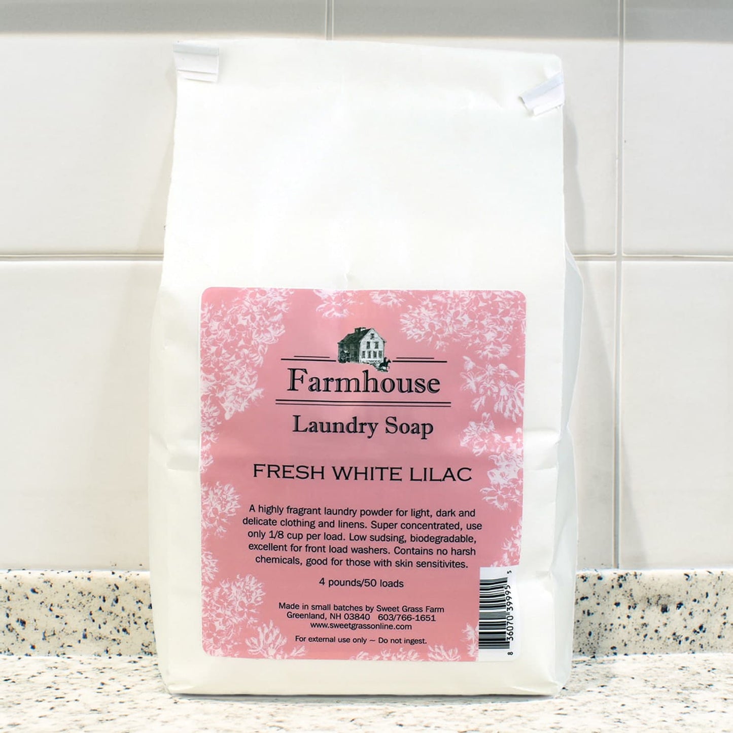 Handcrafted Farmhouse Laundry Soap in fresh white lilac scent with a gentle, biodegradable, low-sudsing formula made in USA, featured in Home & Decor, Soaps and Soapmaking, Laundry Supplies, Laundry Soaps and Softeners, USA Made, Best Sellers, and Promo Eligible collections.