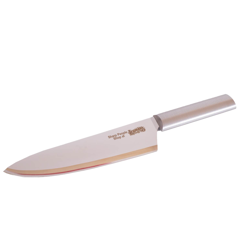 Stainless steel chef’s knife with a long, sharp blade and sleek metal handle, handcrafted in the USA, ideal for food prep in Kitchen Knives and Farm, Garden & Tool collections.