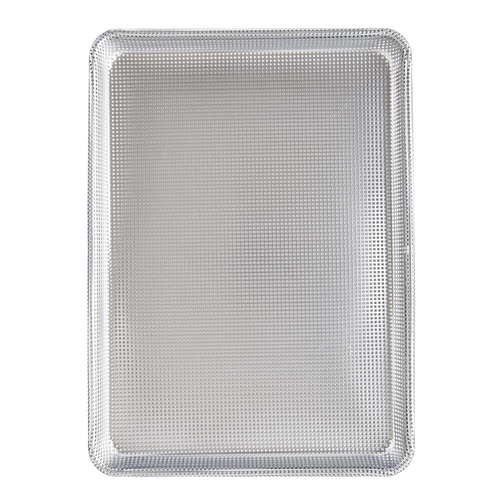 Half size perforated nonstick crisp pan with small evenly spaced holes for airflow, crafted for crispier baking without oil, featured in Kitchen & Food, Cookware, and Baking Supplies collections.