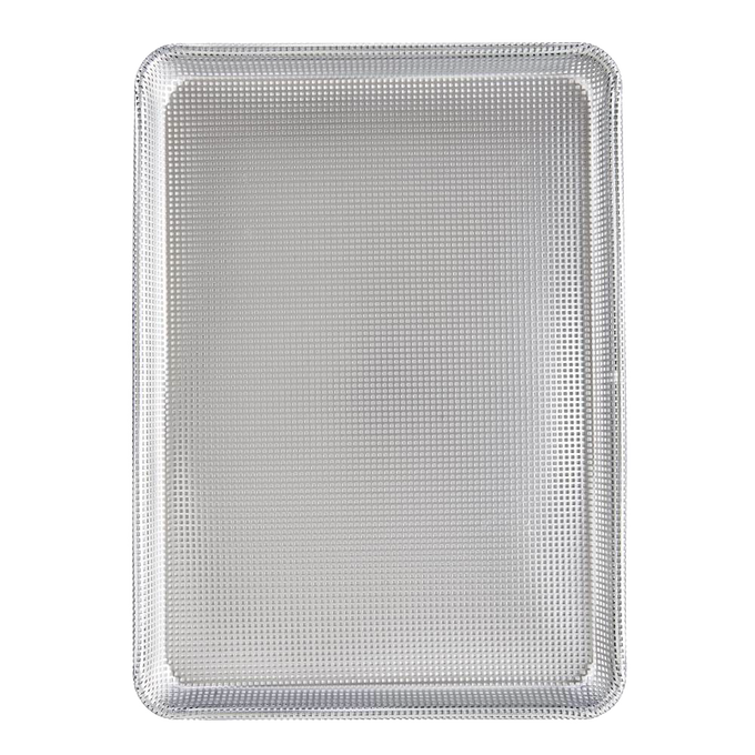 Half size perforated nonstick crisp pan with small evenly spaced holes for airflow, crafted for crispier baking without oil, featured in Kitchen & Food, Cookware, and Baking Supplies collections.