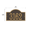 Handcrafted bronze and gold arched rectangle address plaque with raised numbers, designed to enhance curb appeal, made in USA, featured in Home & Decor and Mailboxes and Address Signs collections.