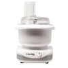 White food processor base with clear plastic lid and chute attachment, designed for efficient slicing and shredding, part of Kitchen & Food and USA Made collections.