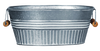 Galvanized metal basin planter with whitewash finish and wooden grip handles, featuring drainage holes, ideal for Farm, Garden & Tool, Garden Accessories, Seeds and Planting, and Best Sellers collections.