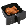 Black digital air fryer basket holding a golden roasted whole chicken, showcasing a family-size 4.2-quart capacity, ideal for Kitchen & Food, Kitchen Gadgets, Cooking and Baking Helpers, Best Sellers, and Promo Eligible collections.