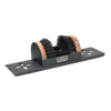 Black portable base with sturdy bristle brushes mounted on wood and steel frame, designed for versatile cleaning tasks, handcrafted and made in USA, featured in Household Cleaning and Home & Decor collections.