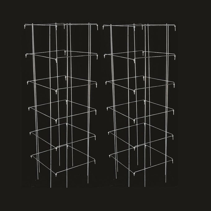 Pair of handcrafted collapsible steel tomato cages with vertical and horizontal wire supports, made in USA, featured in Farm, Garden & Tool, Seeds and Planting, USA Made, and Best Sellers collections.