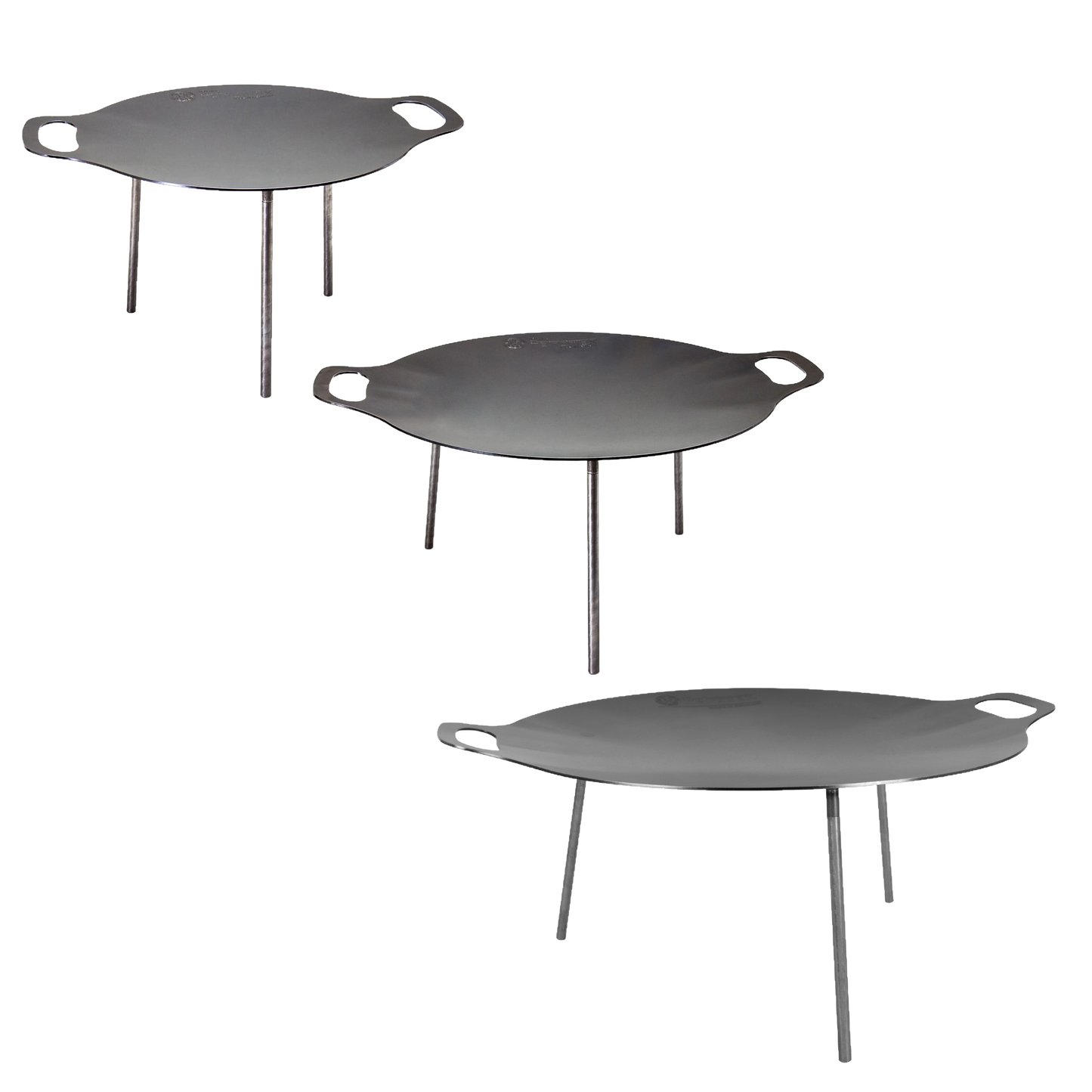 Sturdy steel griddle and fire bowl with three detachable legs and side handles, versatile for grilling and cooking, perfect for Farm, Garden & Tool, Camping, Best Sellers, and Promo Eligible collections.