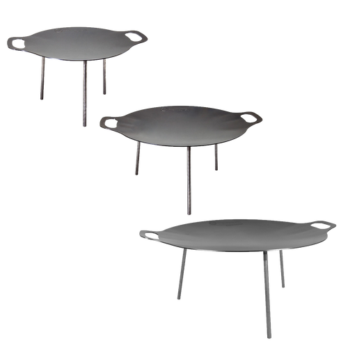 Sturdy steel griddle and fire bowl with three detachable legs and side handles, versatile for grilling and cooking, perfect for Farm, Garden & Tool, Camping, Best Sellers, and Promo Eligible collections.
