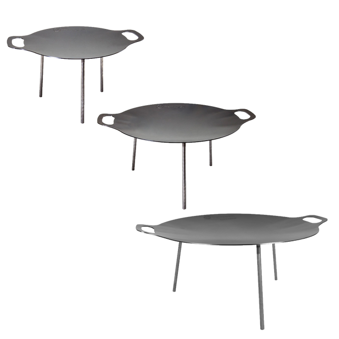 Sturdy steel griddle and fire bowl with three detachable legs and side handles, versatile for grilling and cooking, perfect for Farm, Garden & Tool, Camping, Best Sellers, and Promo Eligible collections.