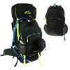 Black and lime hydration gear bag with detachable pack and hose, featuring adjustable frame system, watertight zippers, padded hip belt, and ventilation mesh, suited for Camping and Farm, Garden & Tool collections.