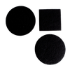 Two sets of black charcoal compost pail filters in round and square shapes, designed to control odors in kitchen composting, suitable for farm, garden, and kitchen use.