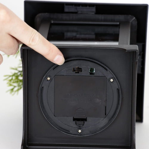 Close-up of the back of a handcrafted LED fireplace lantern showing the battery compartment and switch, part of Home & Decor, Emergency Supplies, Holiday Decor, Best Sellers, and Promo Eligible collections.