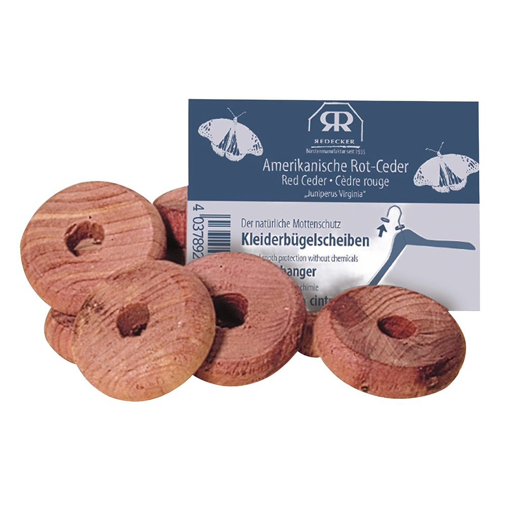 Handcrafted red cedar hanger discs emitting a natural aroma to repel moths, ideal for refreshing closets and wardrobes, featured in Health & Wellness and Household Helpers collections.