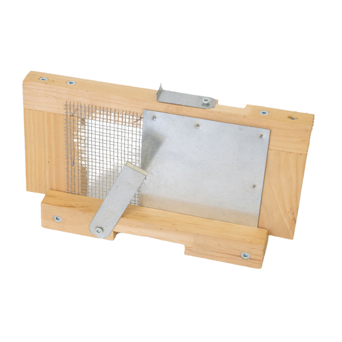 Handcrafted Amish-made robbing screen with wooden frame and metal mesh, adjustable metal latches to control hive entrance, featured in Farm, Garden & Tool and Beekeeping Supplies collections.