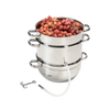 Stainless steel 11 qt steam juicer with glass lid, leak-proof spout, and three-tier design filled with fresh grapes, featured in Kitchen & Food, Juicers and Steamers, Best Sellers, and Promo Eligible collections.