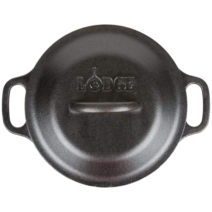 Handcrafted cast iron Dutch oven lid embossed with brand name, designed for durability and heat retention, ideal for Kitchen & Food, Cookware, Cast Iron, USA Made, Best Sellers collections.