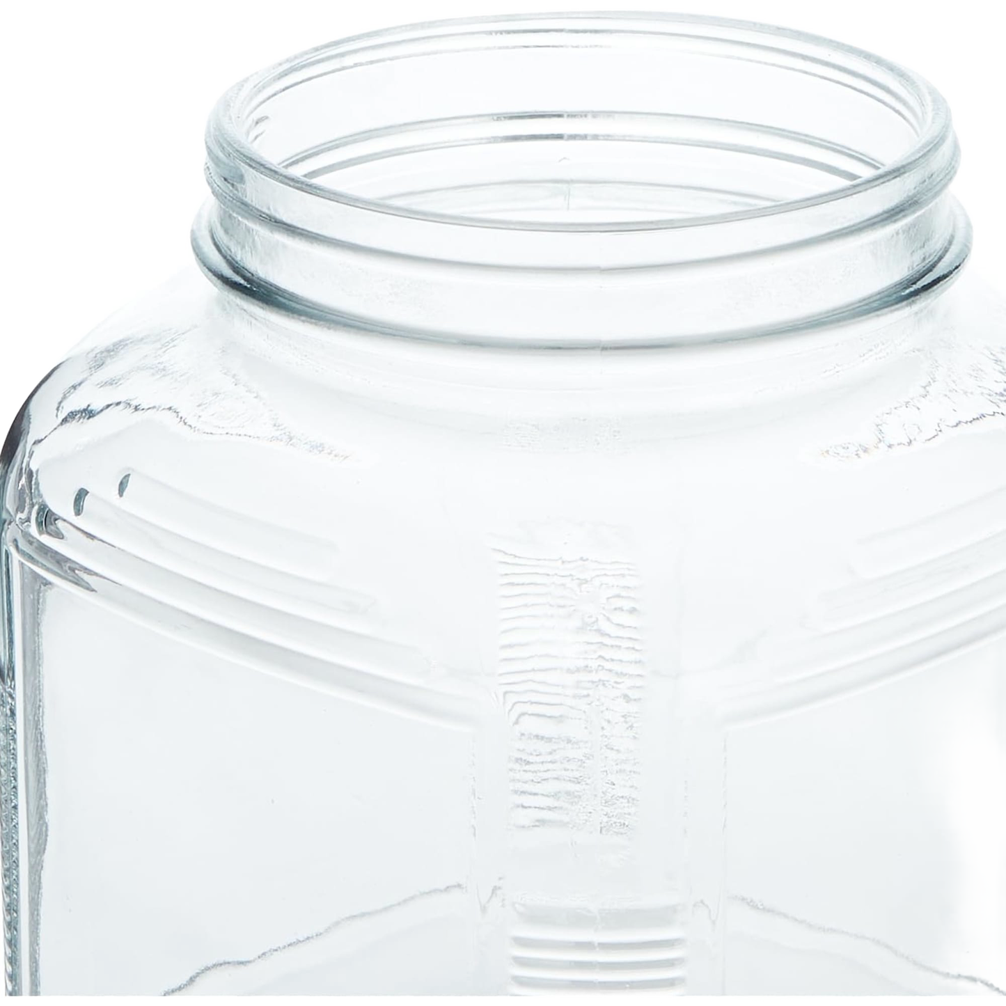 Clear glass 1-gallon replacement jar with a square shape and wide screw-top opening, handcrafted in the USA for kitchen, specialty equipment, and butter-making collections.
