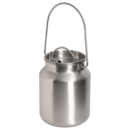 Brushed stainless steel milk can with welded bail tabs and sturdy handle, designed for versatile country decor and practical use, featured in Home & Decor and Farm collections.