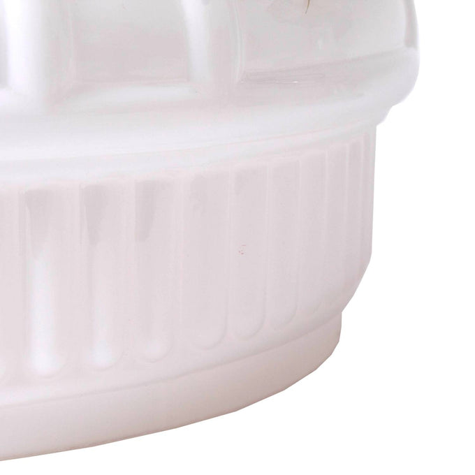 Close-up of a handcrafted white glass oil lamp shade with subtle vertical ribbed detailing, suitable for lamps and lighting parts and accessories collections.