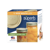 Box of 12 wide-mouth canning jar lids embossed with "superb," featuring enhanced BluSeal™ integrity for durable sealing, made in USA, ideal for Kitchen & Food, Food Preservation, and Canning collections.