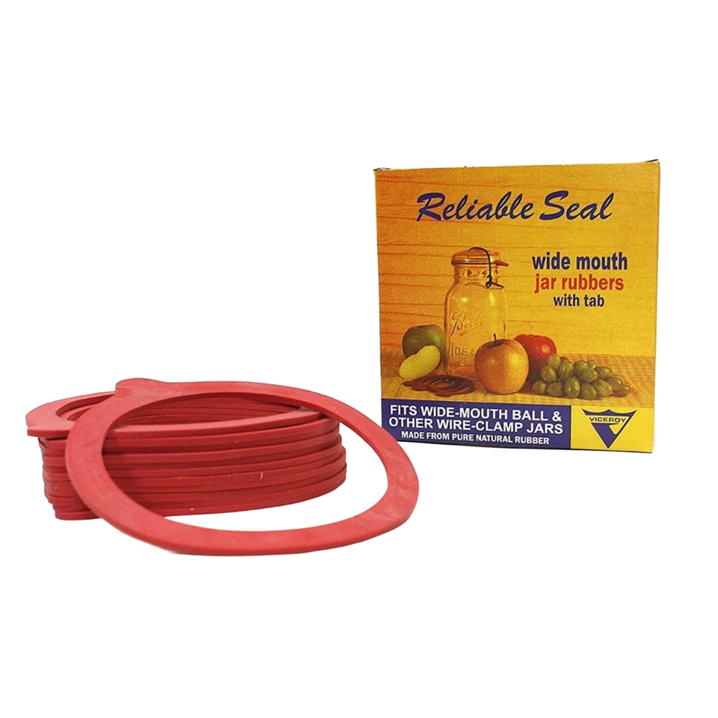 Pack of red rubber sealing rings designed for wide-mouth jars, featured with tab for easy use, made from natural rubber, suitable for Kitchen & Food, Canning, and Food Preservation collections.