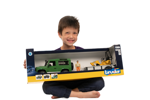 Bruder Toys Land Rover Defender with Trailer & JCB Excavator