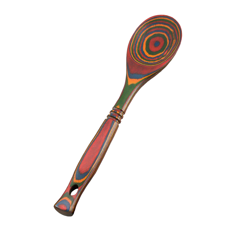Handcrafted pakkawood spoon showcasing vibrant, multi-colored concentric rings, sturdy and heat resistant, perfect for Kitchen & Food, Kitchen Gadgets, Cooking and Baking Helpers, Storage and Serving, and Best Sellers collections.