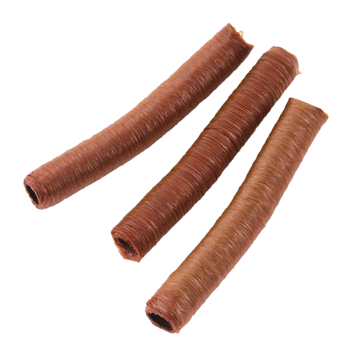 Three natural smoked collagen sausage casings in varying rich brown shades, ideal for homemade sausage making, featured in Kitchen & Food and Butchering Supplies collections.