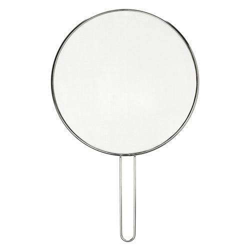 Round stainless steel splatter screen with handle, designed to protect kitchen surfaces during cooking, featured in Kitchen & Food, Kitchen Gadgets, Best Sellers, and Promo Eligible collections.