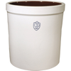 Handcrafted 3-gallon stoneware crock with a smooth off-white exterior and dark brown glazed interior, ideal for fermenting, pickling, and food preservation, USA made.