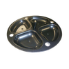 Round black non-stick aluminum egg poacher with four cups and a central vent, designed for easy cooking and cleanup; part of Kitchen & Food, Kitchen Gadgets, USA Made, Best Sellers collections.