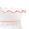 Handcrafted Aladdin glass oil lamp shade with delicate pink rose pattern, scalloped edge, and ribbed design, featured in Lamps & Lighting and Lamp Shades collections.