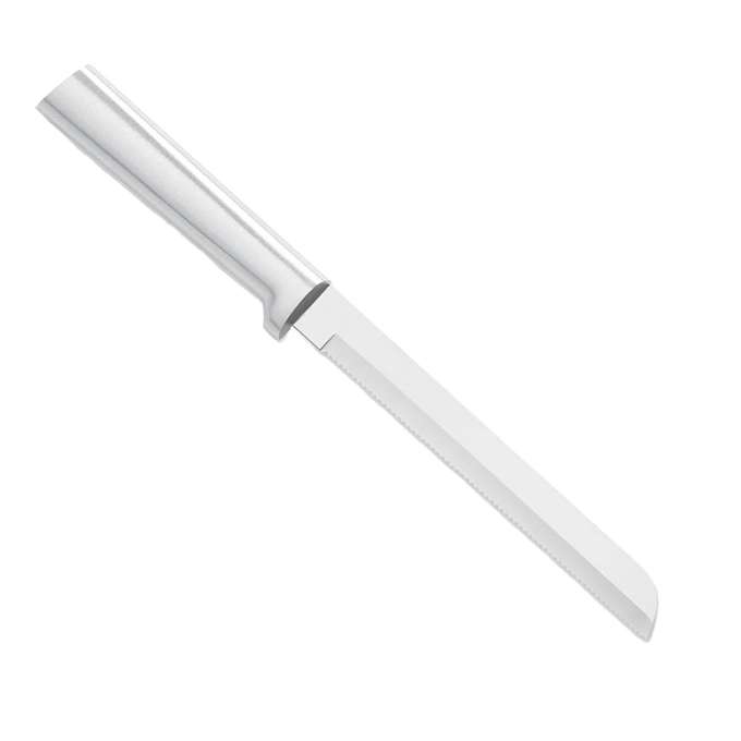 Handcrafted serrated bread knife with a stainless steel blade and handle, made in USA, ideal for slicing crusty and soft bread, featured in Kitchen & Food and Knives & Axes collections.