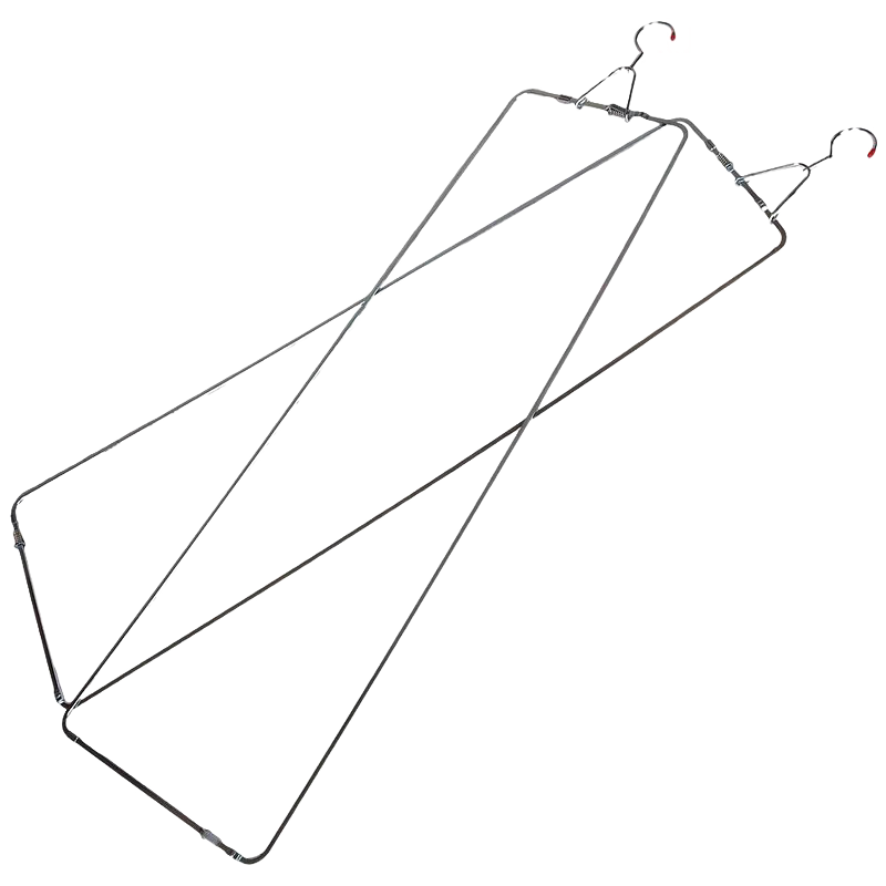Two pairs of rust-resistant steel pants stretchers with adjustable arms and hooks designed for wrinkle prevention and crease maintenance, featured in Home & Decor and Laundry Supplies collections.