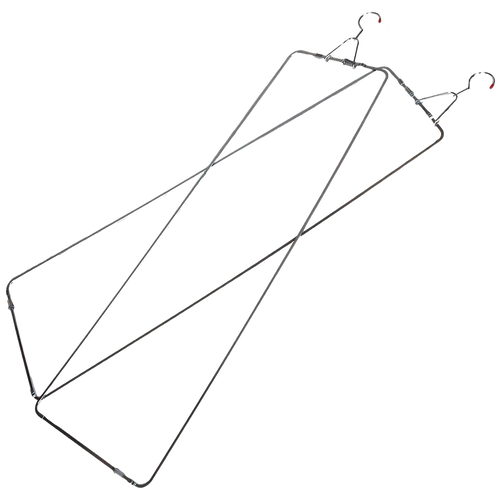 Two pairs of rust-resistant steel pants stretchers with adjustable arms and hooks designed for wrinkle prevention and crease maintenance, featured in Home & Decor and Laundry Supplies collections.
