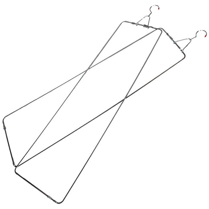 Two pairs of rust-resistant steel pants stretchers with adjustable arms and hooks designed for wrinkle prevention and crease maintenance, featured in Home & Decor and Laundry Supplies collections.